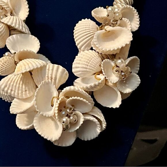 SHELL Knotted Collar NECKLACE Chunky Floral Boho Satin Rope Beaded Bracelet Set - Picture 3 of 5